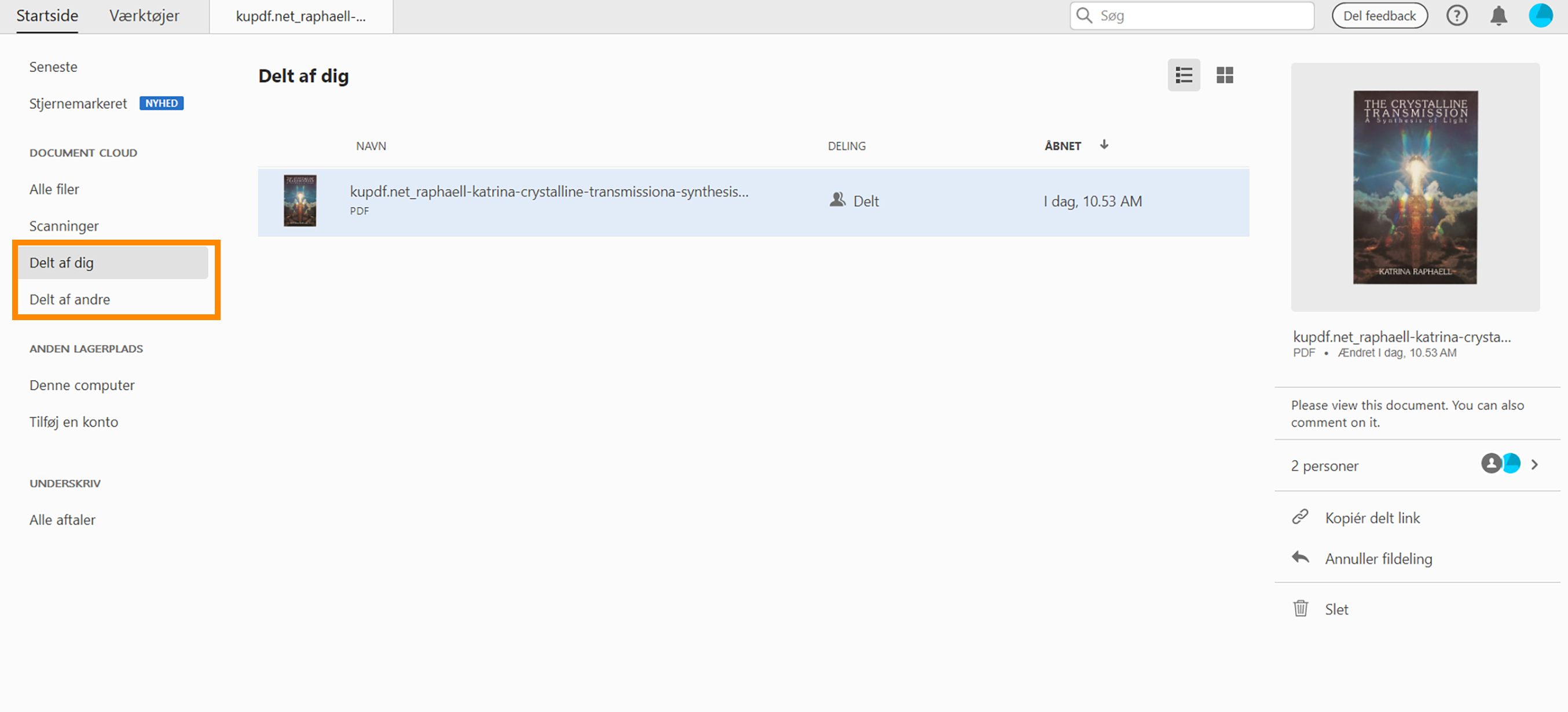 Handlinger på delte filer