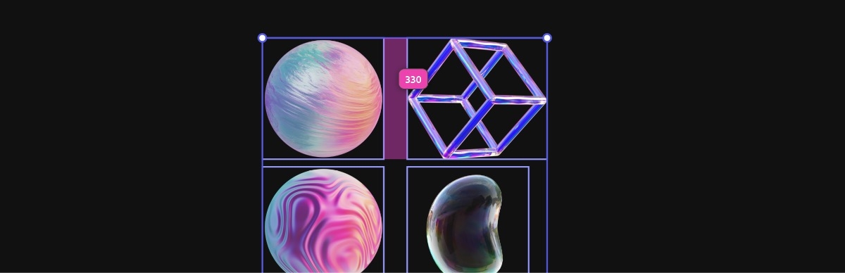 Elementerne på lærredet er arrangeret i et gitterlayout med afstanden mellem dem fremhævet for at give mulighed for udvidelse eller reduktion.