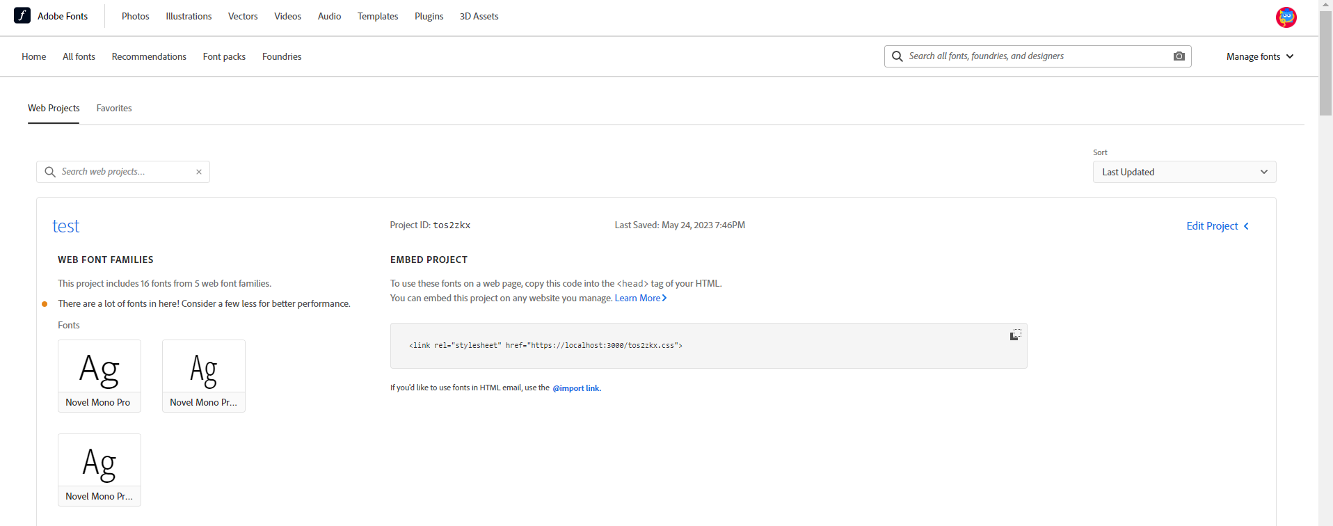 Alle skrifttyper, der bruges i webprojekter, vises.