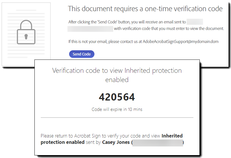 Anmodningen til engangskode (OTP) via e-mail med den efterfølgende e-mail, der indeholder koden, for at imødekomme anmodningen.