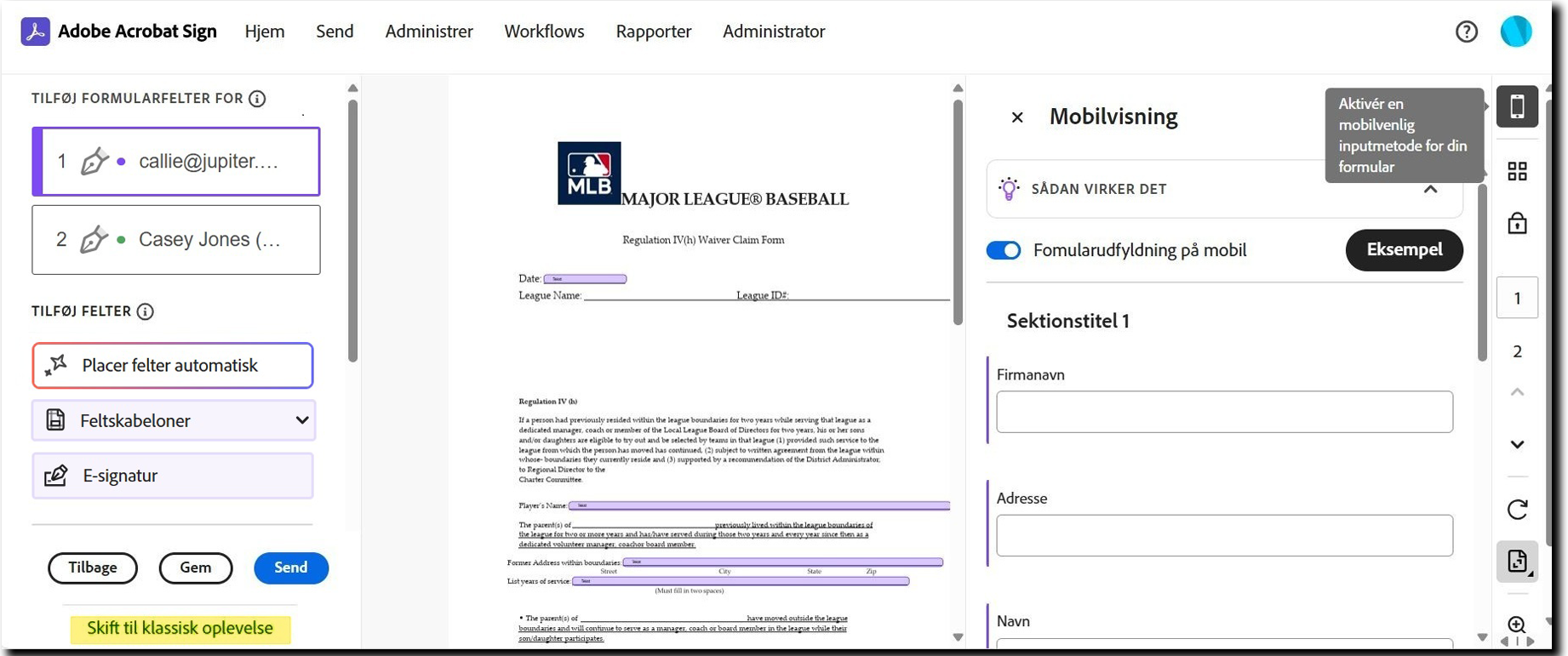 Eksempel på oprettelsessiden