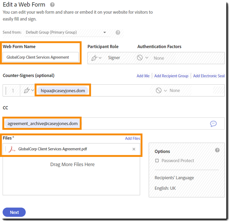 Rediger indstillinger for en kladde til webformular