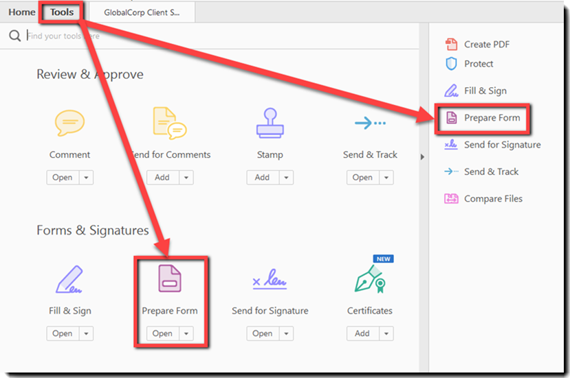 Klik på Forbered formular