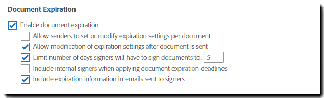 Indstillinger for dokumentudløb