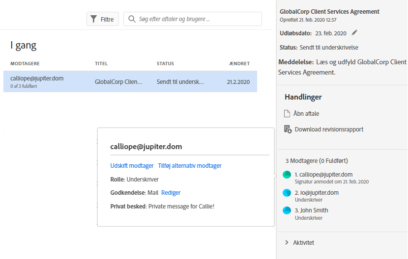 Erstat aktuel modtager