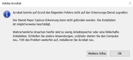 Fehlermeldung: Auf den Erkennungsdienst konnte nicht zugegriffen werden