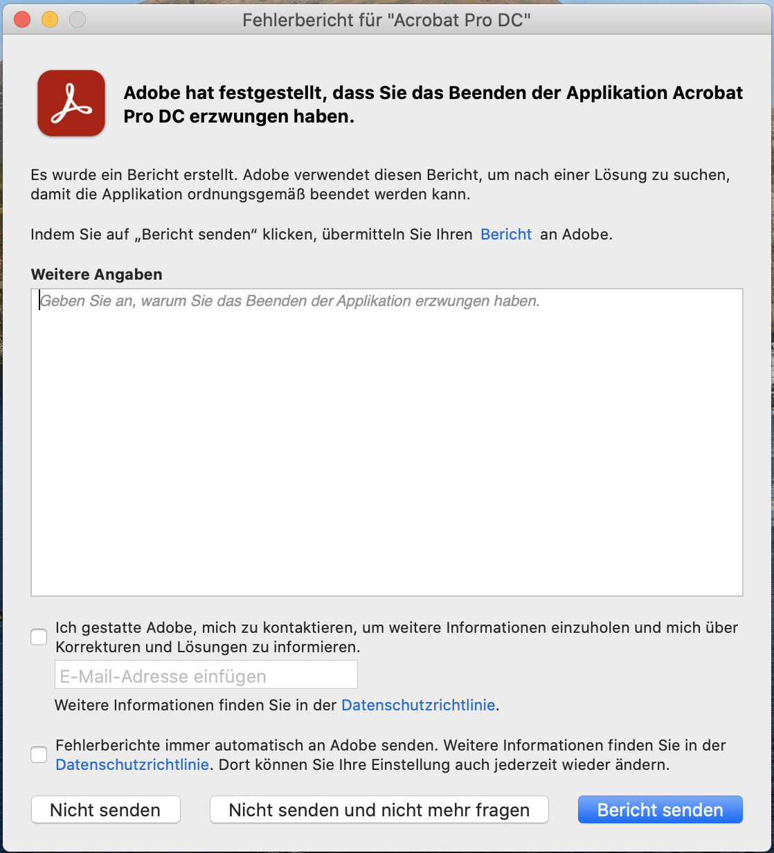 Absturzbericht-Dialog unter macOS