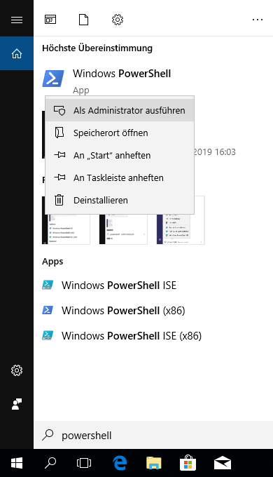 Öffnen Sie Windows PowerShell als Administrator