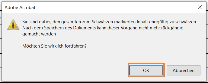 Klicken Sie auf OK, um den geschwärzten Inhalt zu entfernen