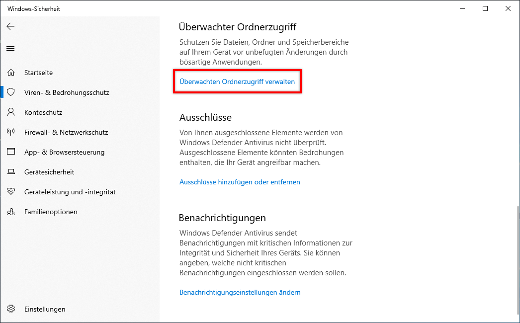Gesteuerten Ordnerzugriff verwalten