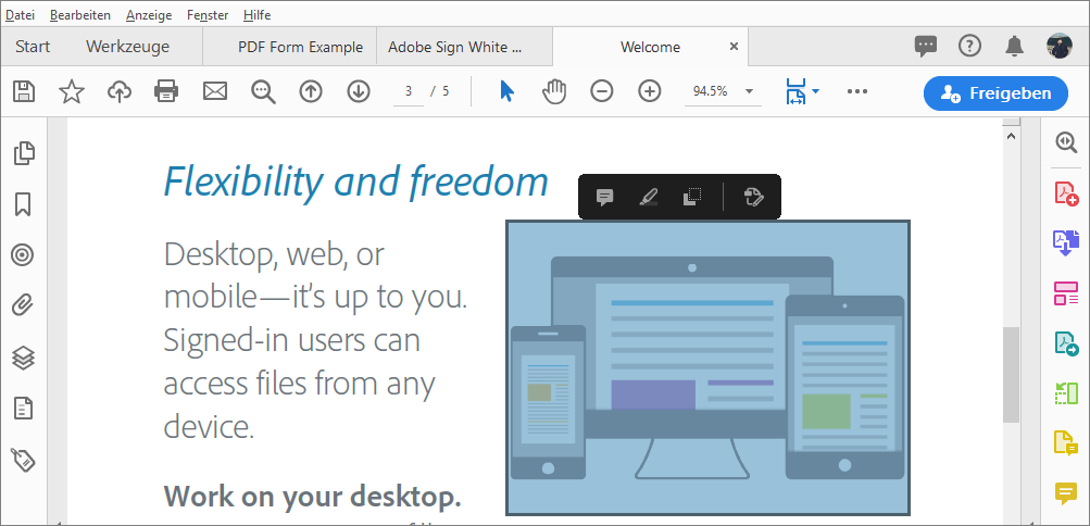 Aktionen für die Bildauswahl