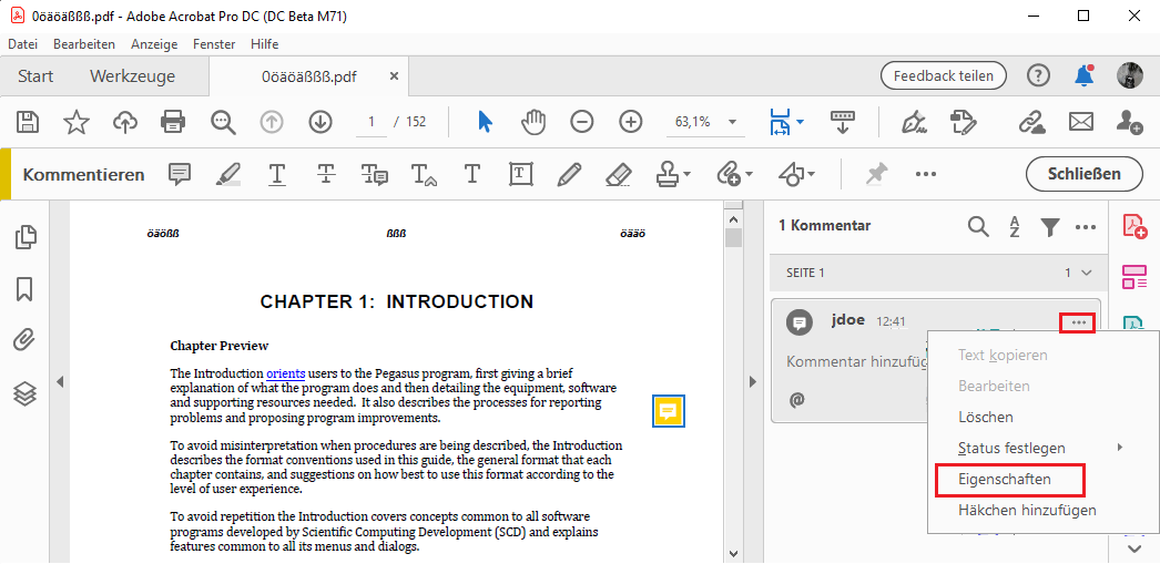 Kommentareigenschaften