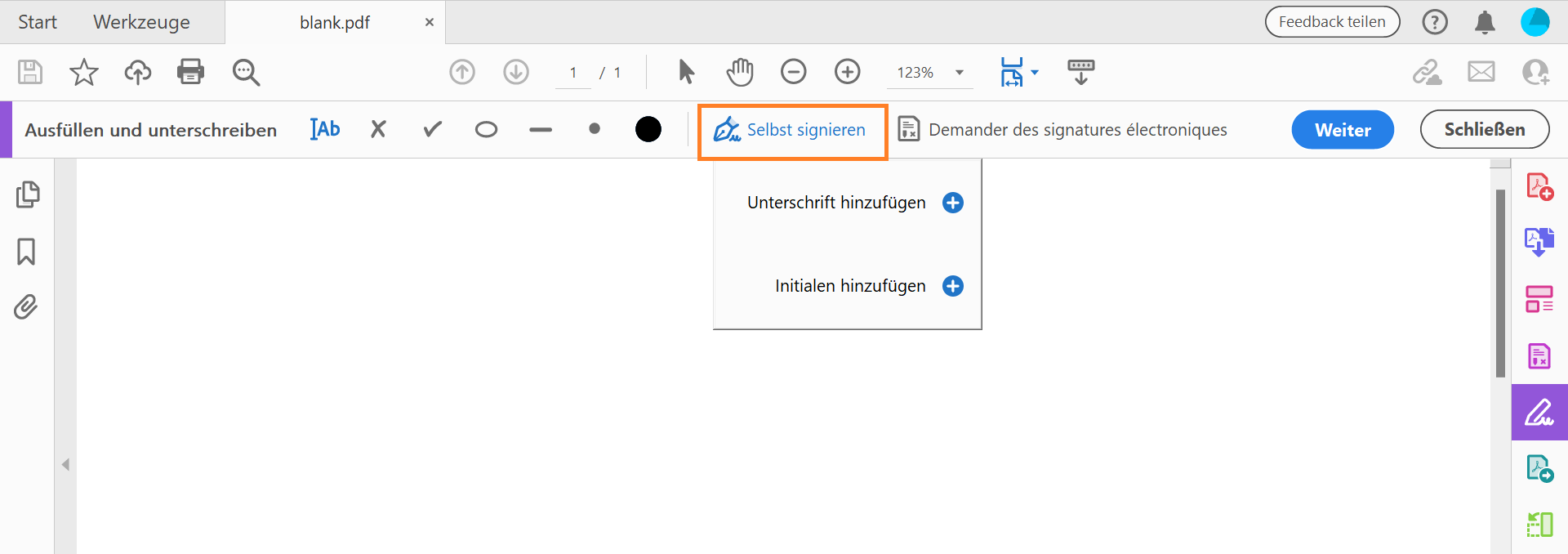 Signatur oder Namenskürzel hinzufügen