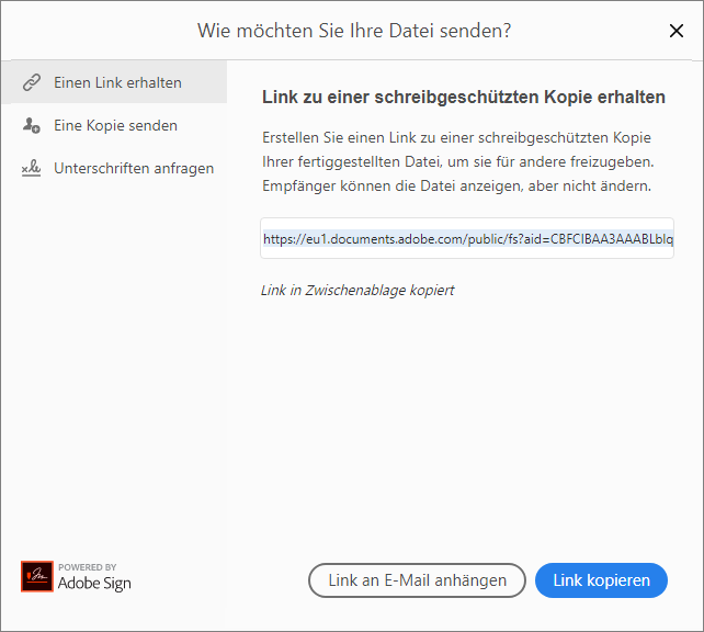 Link kopieren oder an E-Mail anhängen