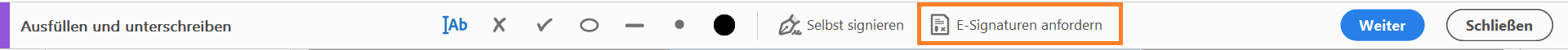 Klicke in der Symbolleiste „Ausfüllen und signieren“ auf „Weiter“.