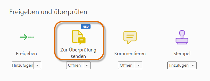 Option „Zum Kommentieren senden“ im Fenster „Werkzeuge“