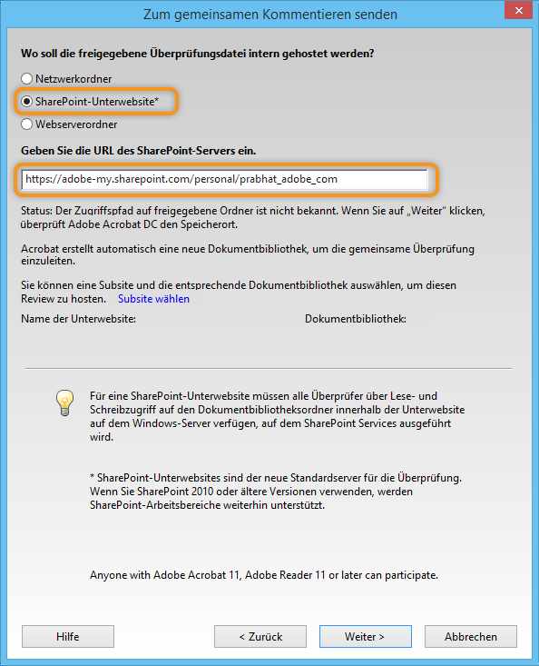 SharePoint-Unterwebsite und die zugehörige URL