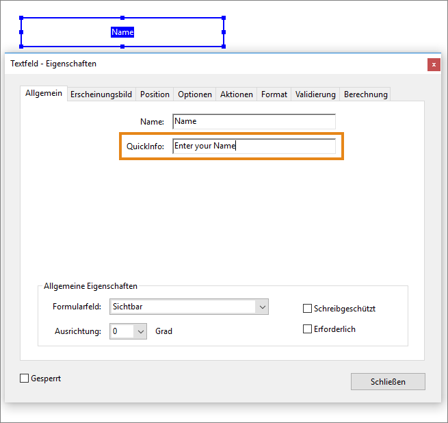 Hinzufügen einer QuickInfo