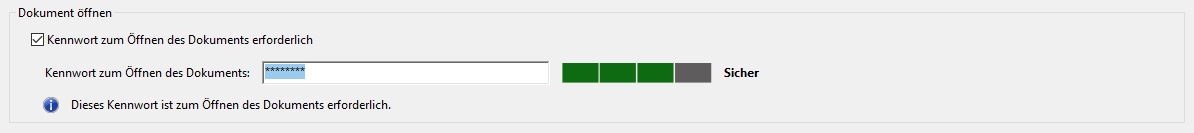 Wähle „Kennwort zum Öffnen des Dokuments erforderlich“ aus.