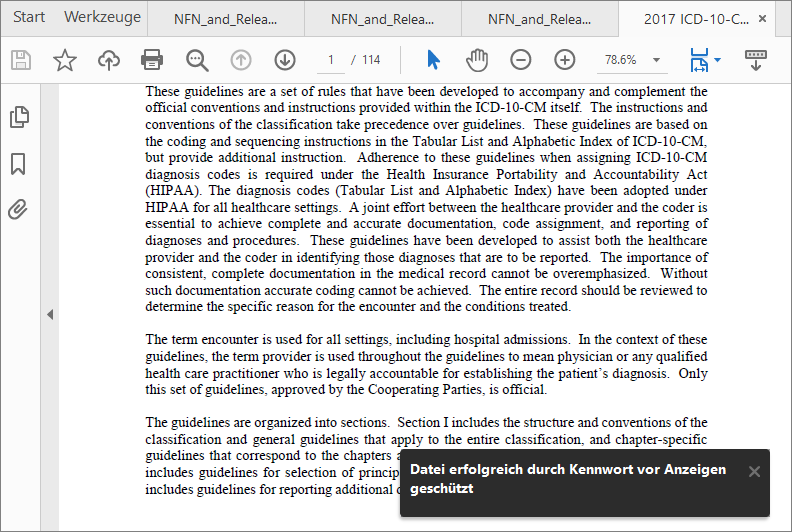 Bestätigungsmeldung für Kennwortschutz