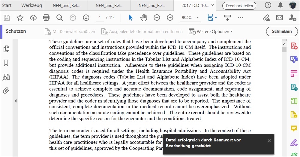 Bestätigungsmeldung für eingeschränkte Bearbeitung
