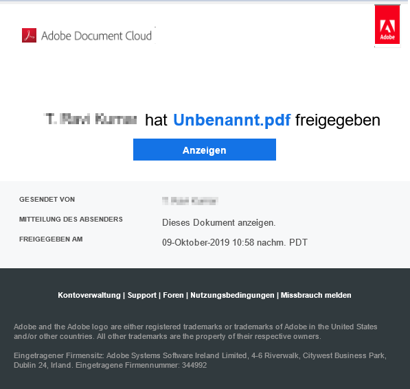 Erhaltener Link in einer E-Mail