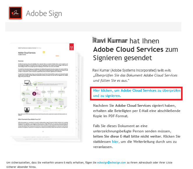 Mit E-Mail erhaltener Link zum Vertrag