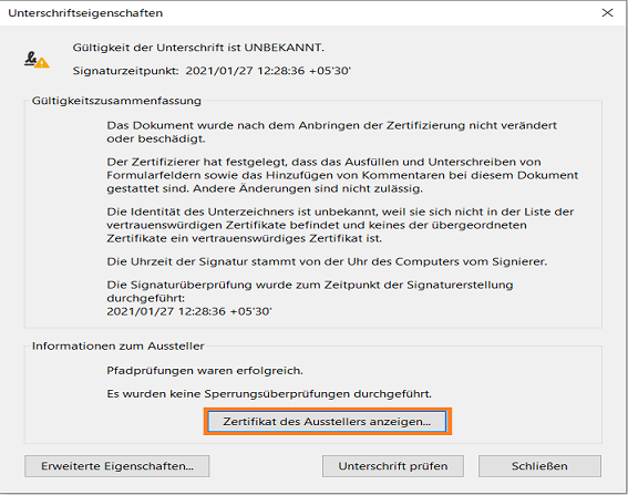 Zertifikat des Unterzeichnenden anzeigen