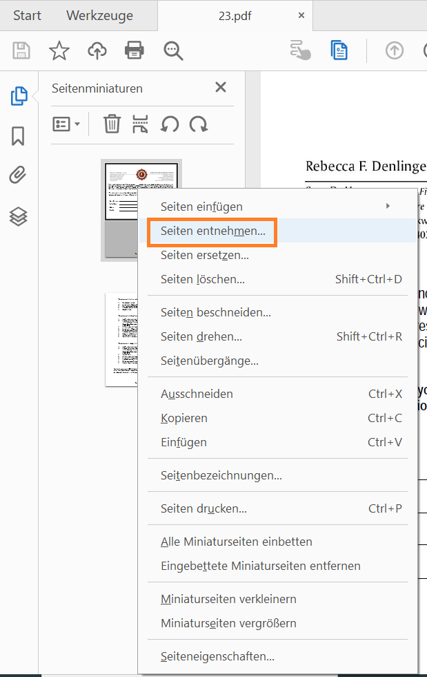 Extrahieren von nicht aufeinander folgenden Seiten