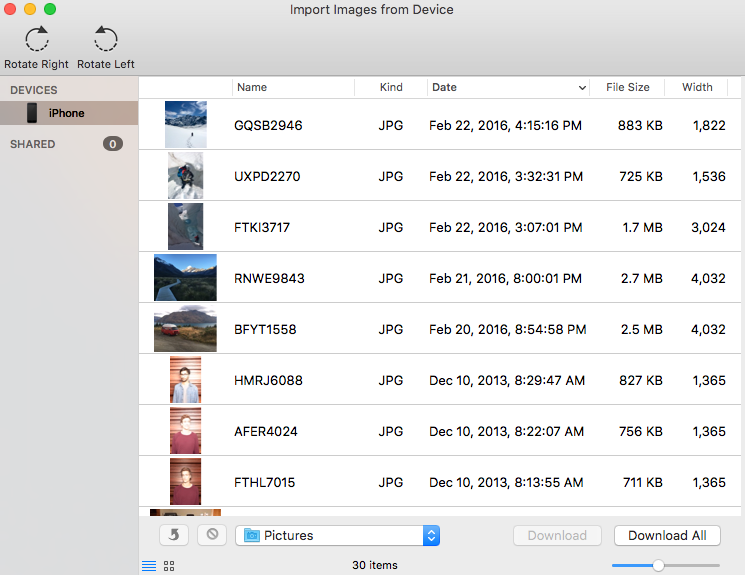 Importieren vom Gerät unter macOS