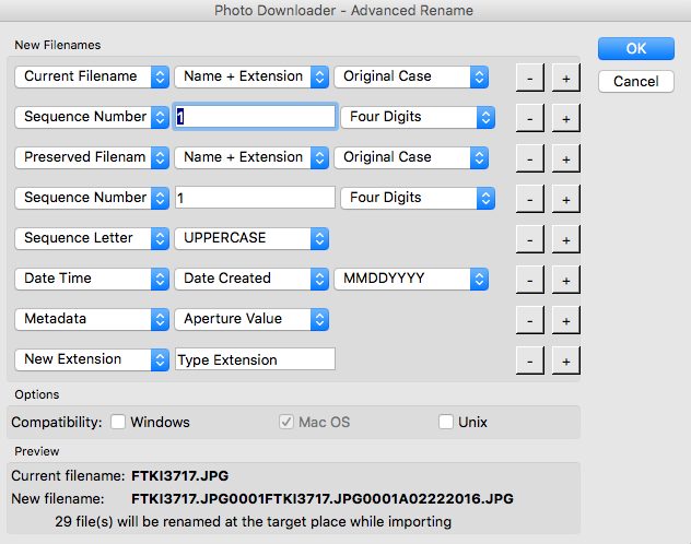 Photo Downloader – Erweitertes Umbenennen. Nur unter macOS verfügbar.