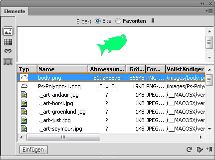 Bedienfeld „Elemente“ in der Live-Ansicht