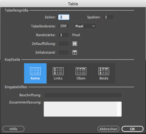 Erstellen einer Tabelle