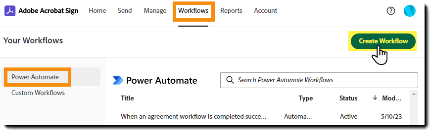 Navigationsschritte zu der Seite „Power Automate – Workflow erstellen“.