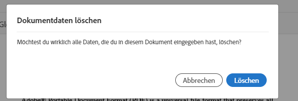 Die Sicherheitsabfrage „Dokumentdaten löschen“