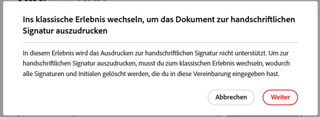 Anhand der Sicherheitsfrage wird bestätigt, dass du dem Verfahren Drucken, Signieren und Hochladen wechseln möchtest.
