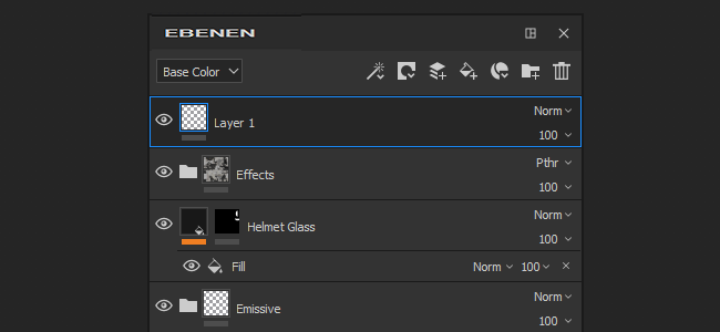 Beispiel für einen Ebenenstapel mit Ordnern und Füllebenen.