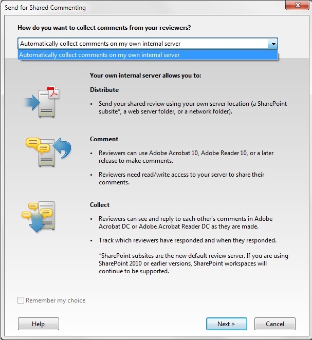 Collect comments on an internal server option