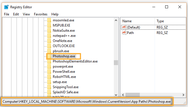 Navigate to registry key