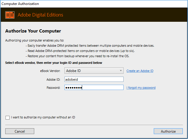 Authorizing Adobe Digital Editions