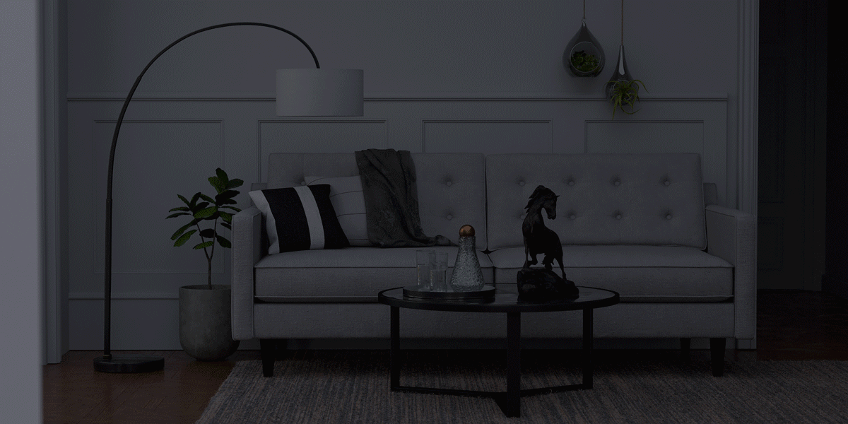 Example of environment light, environment and key light, and environment, key and fill lights illuminating a 3d living room scene.