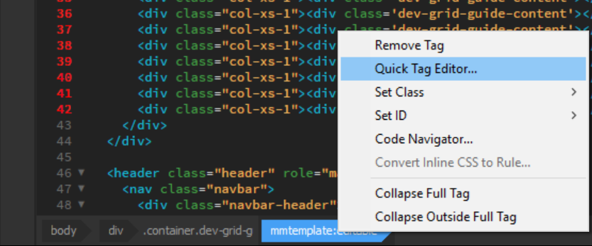 Select the Quick tag editor