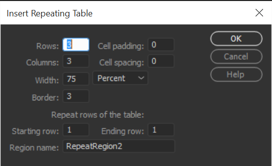 Create repeating tables