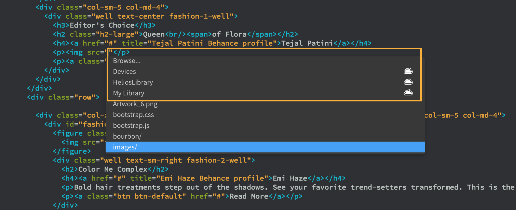 Graphics in CC Libraries displayed as code hints