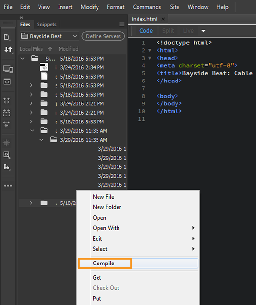 Manually compiling CSS preprocessor files through the Files panel