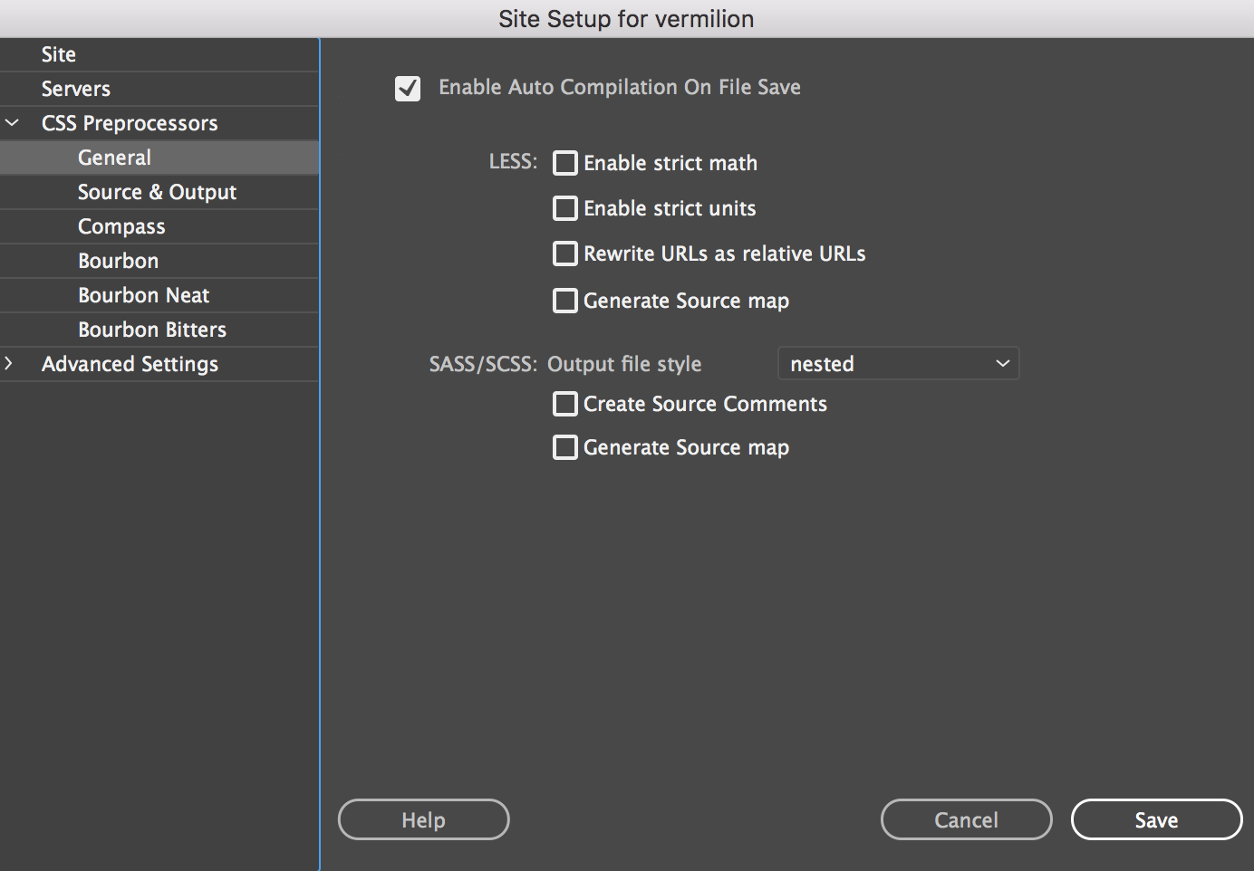 General CSS preprocessor settings