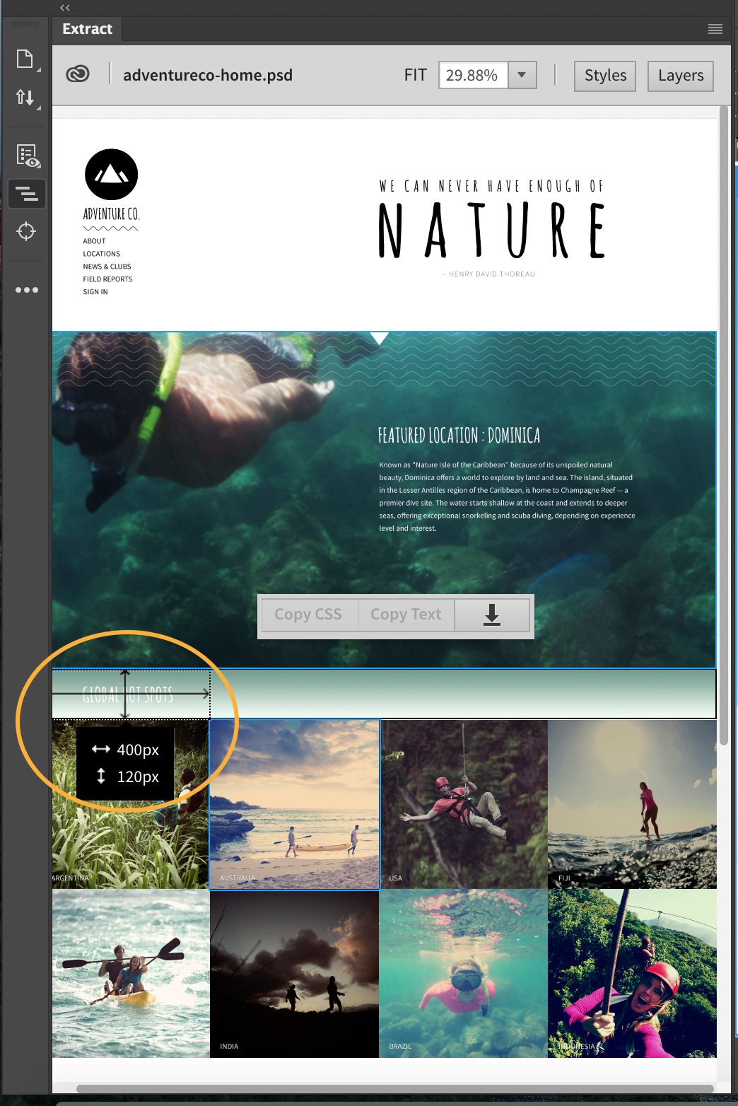 Measurements in the Extract panel