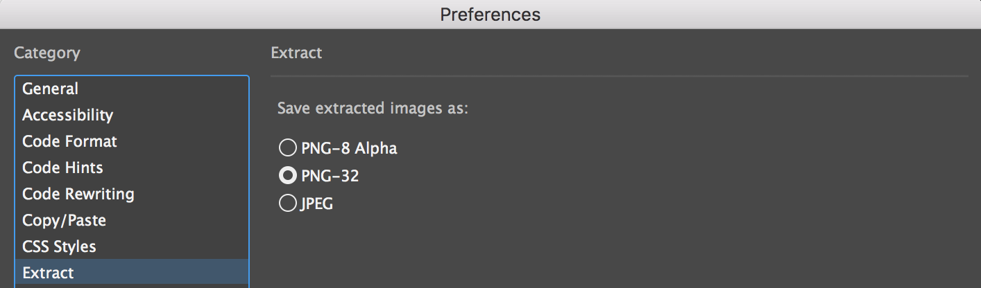 Extracted image format in Dreamweaver CC