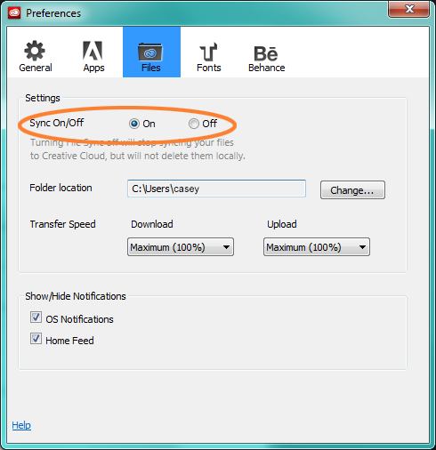 File sync in Adobe Creative Cloud client