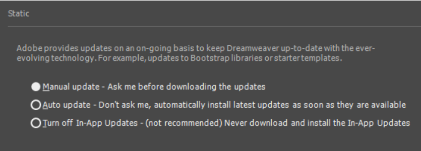 In-App update preferences
